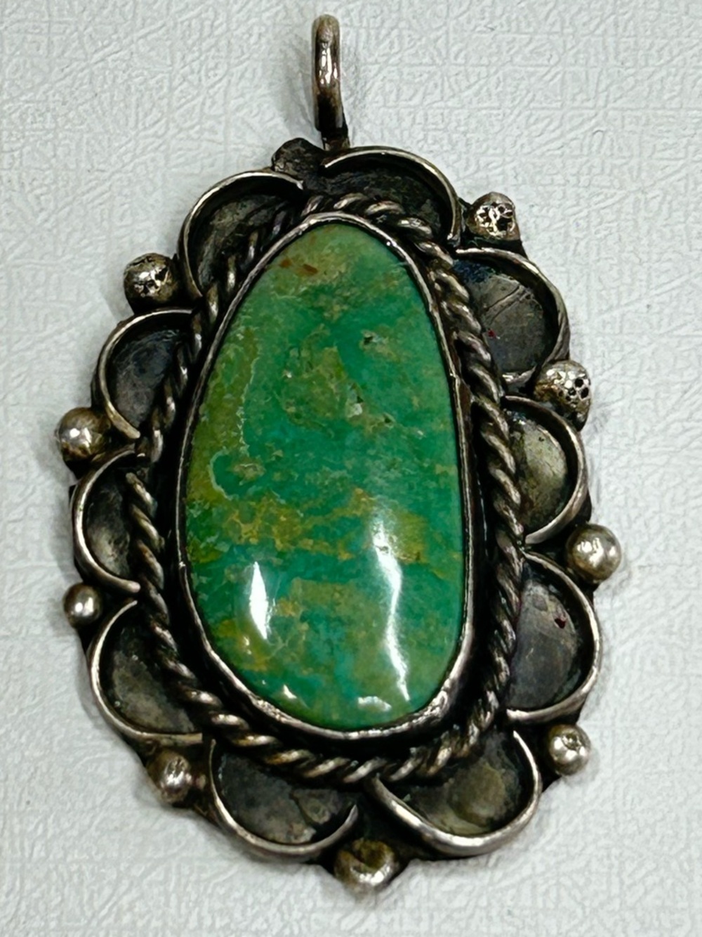 Navajo Green Turquoise Sterling Silver 925 Native handmade Large Pendant 11 gr